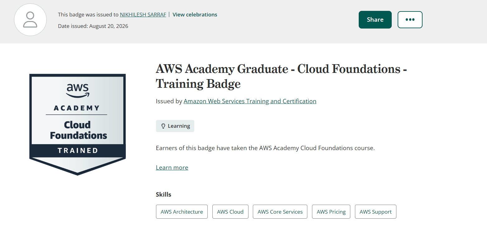 AWS Academy Graduate - Cloud Foundations - Training Badge