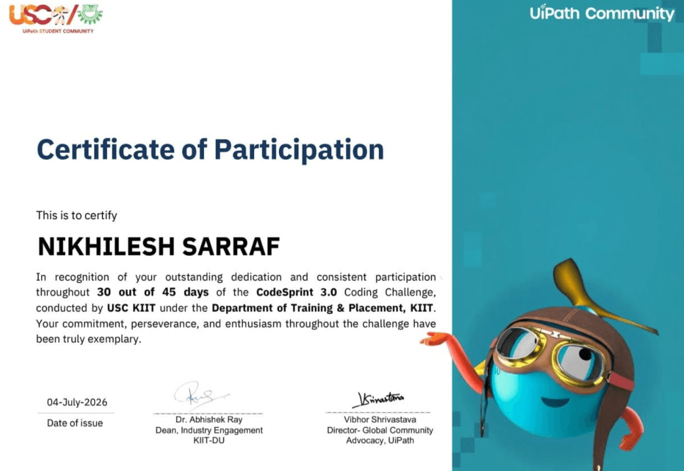 CodeSprint 3.0 Coding Challenge - Certificate of Participation