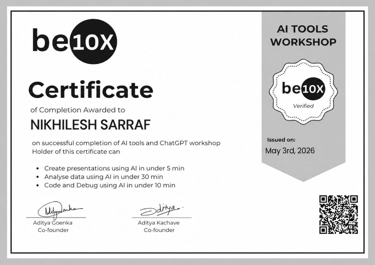 AI Tools Workshop - Certificate of Completion
