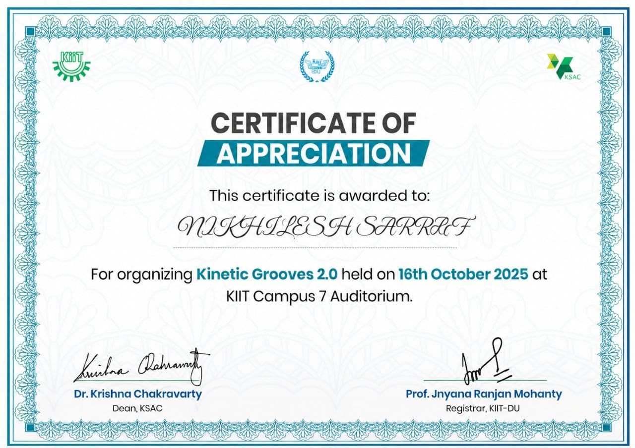 Organizing Kinetic Grooves 2.0 - Certificate of Appreciation