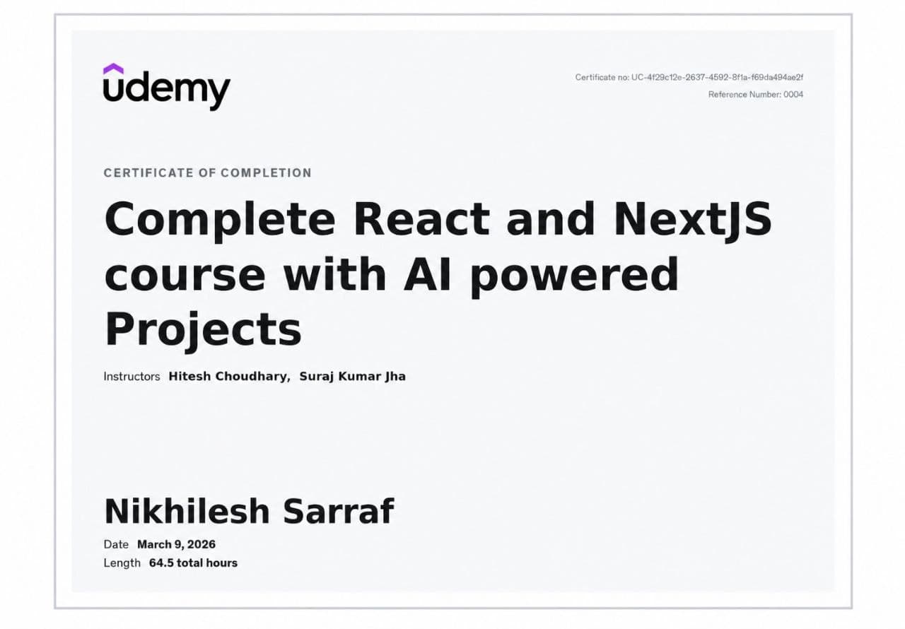 Complete React and NextJS course with AI powered Projects